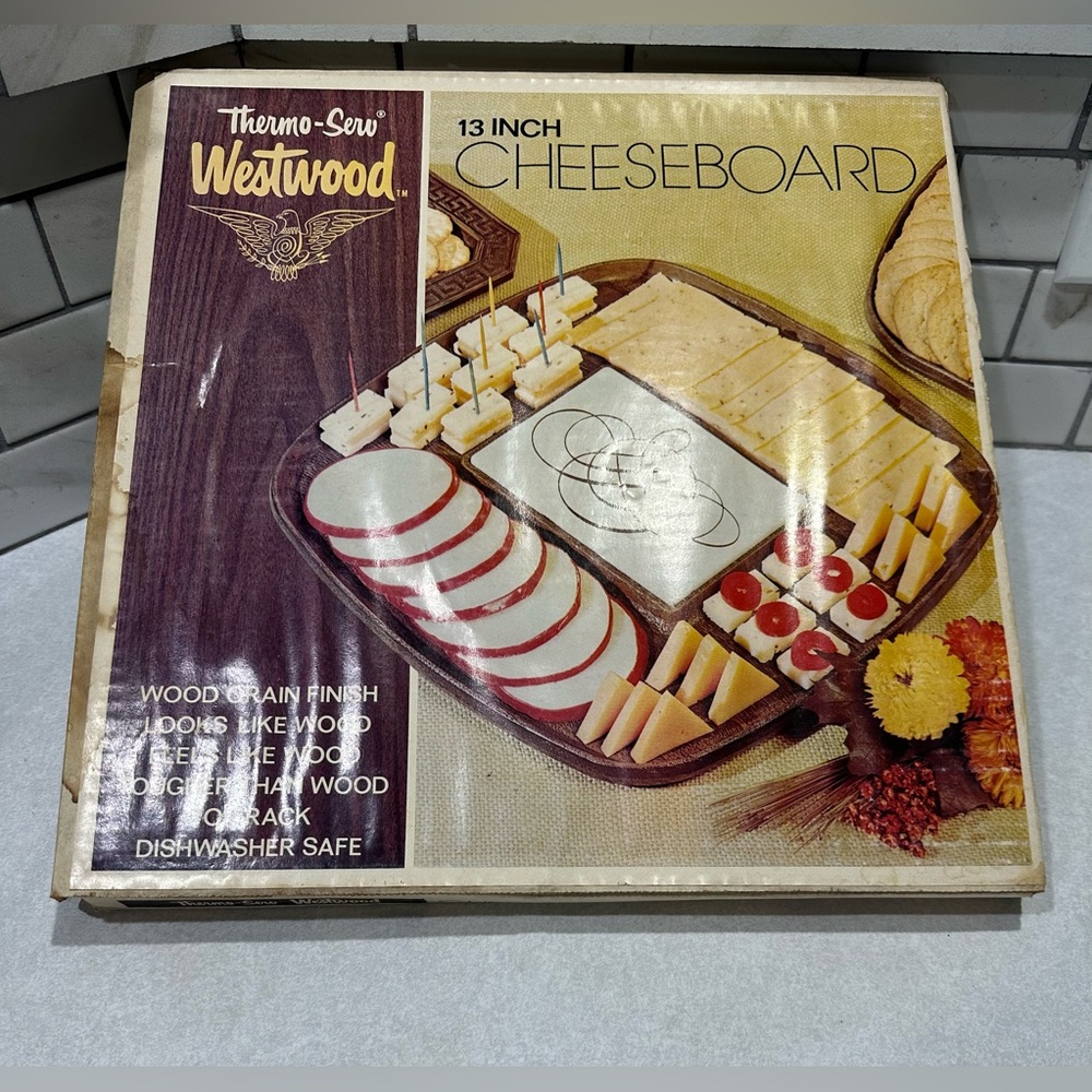 VINTAGE MID CENTURY West Wood THERMO-SERV Serving TRAY Cheeseboard Original Box